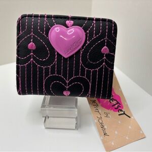 Betsey Johnson Black and Pink W Hearts mini wallet LBMONEY